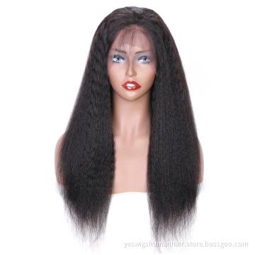 150% Density Yaki Kinky Straight Peruvian Human Hair Lace Front Wigs Full And Bouncy Swiss Lace Frontal Kinky Straight Hair Wig